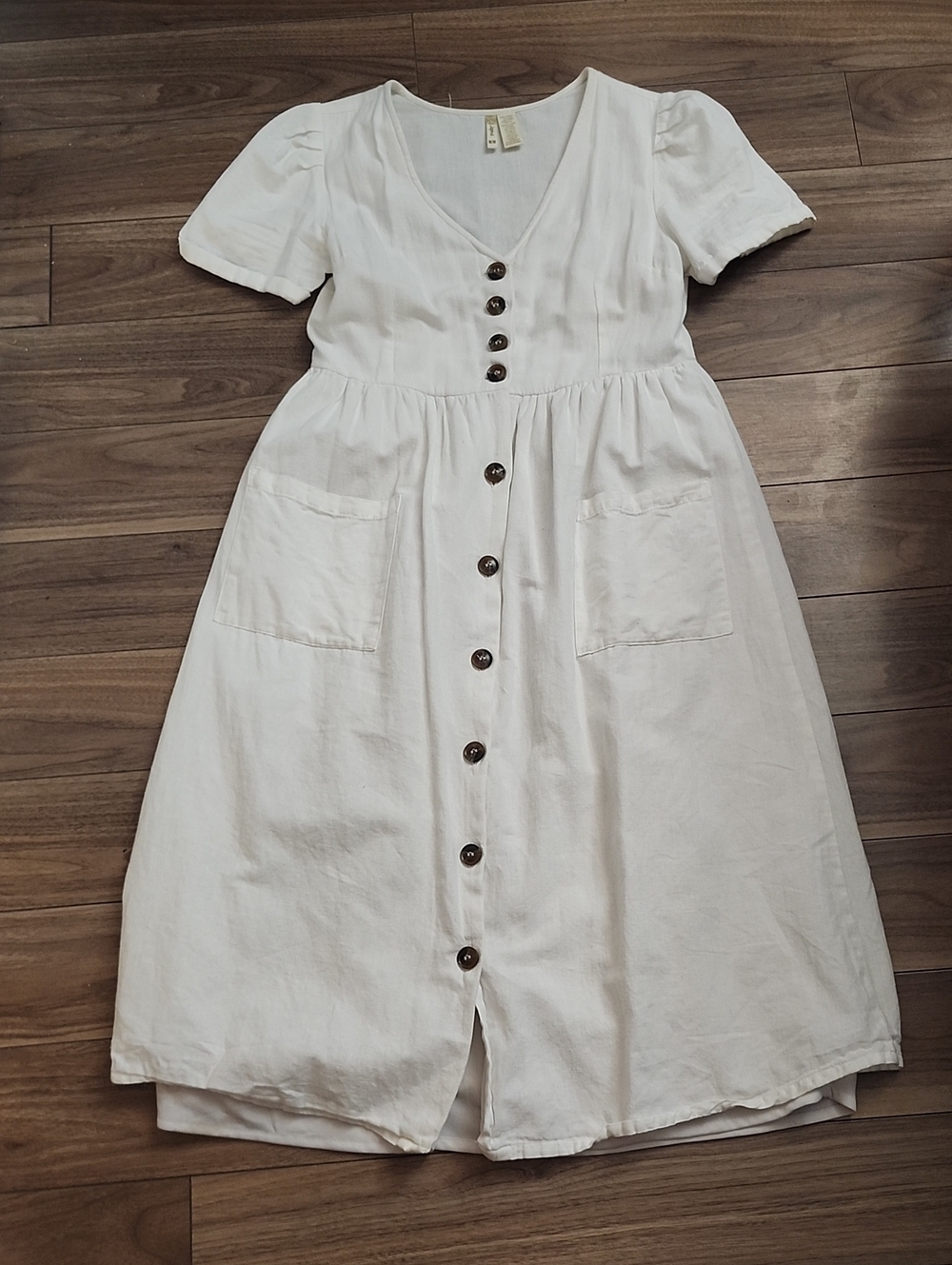 3/$18🔥White Cotton Midi Dress Button-front
